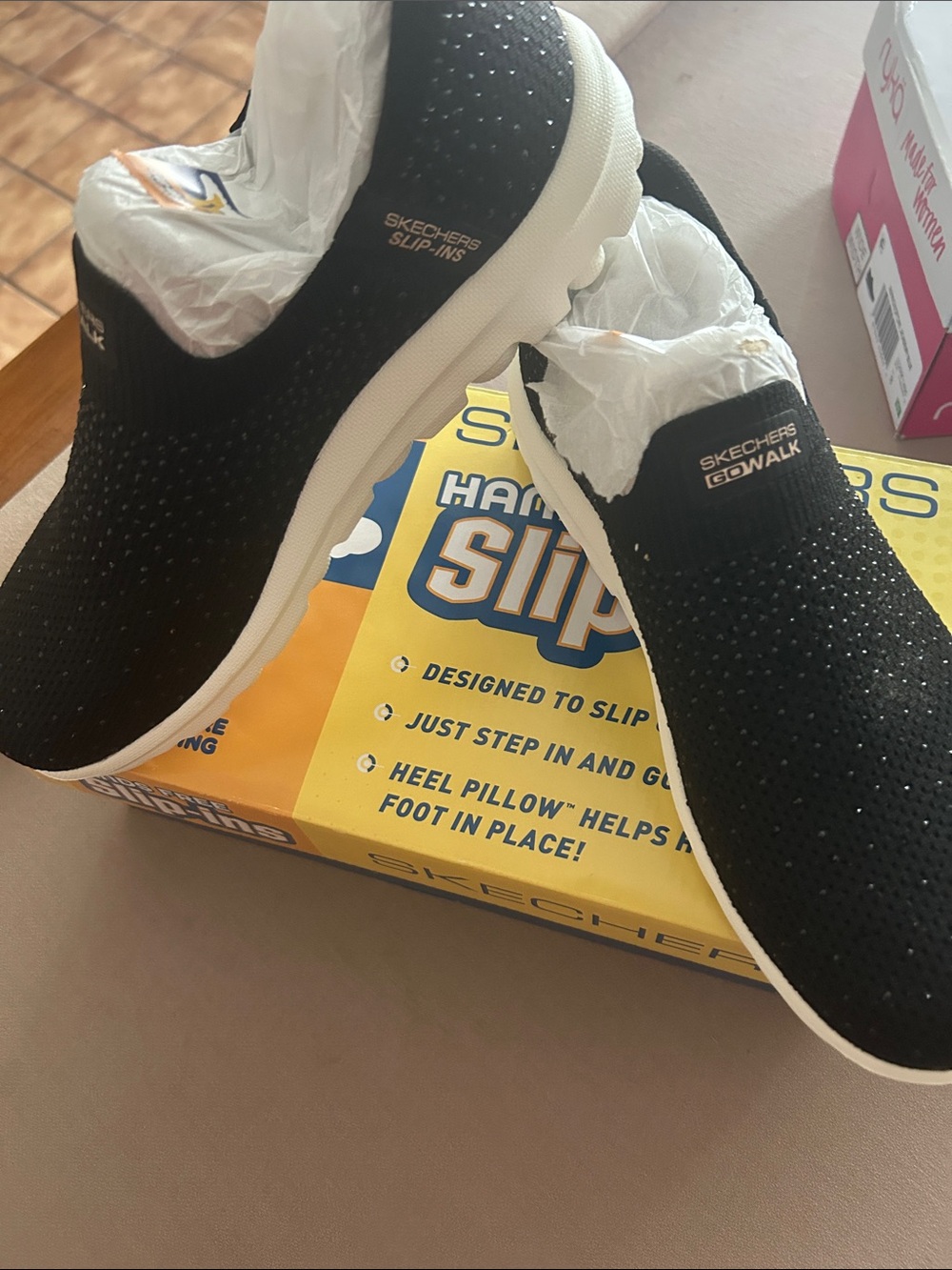 Skechers Black Slip-On Knit Loafers with White Sole9 1/2